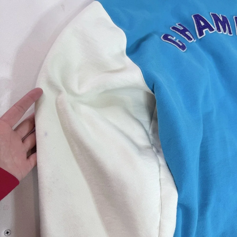 Champion Jacket Mens 3XL Blue White Varsity Letterman Snap Quilted Lined Fleece